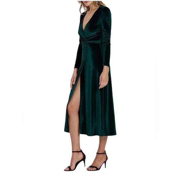 Charlie Holiday Izzy Velvet Wrap Dress, New with Tags, Emerald Green - Picture 1 of 9